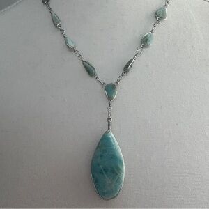 Turquoise Teardrop Necklace with Silver Chain